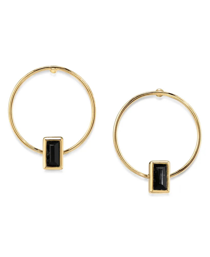 2028 14K Gold-tone Rectangle Crystal Hoop Stainless Steel Post Small Earrings