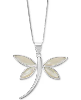 Mother-of-Pearl Dragonfly 18" Pendant Necklace in Sterling Silver