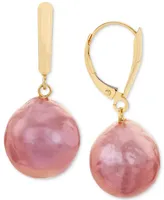 Cultured Pink Ming Pearl (12-14mm) Drop Earrings in 14k Gold