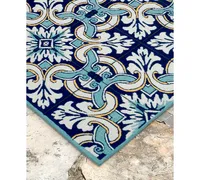 Liora Manne' Ravella 2253 Floral Tile Blue 2' x 8' Indoor/Outdoor Runner Area Rug