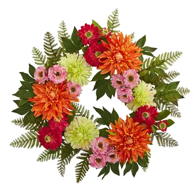 Nearly Natural 20" Dahlia Wreath