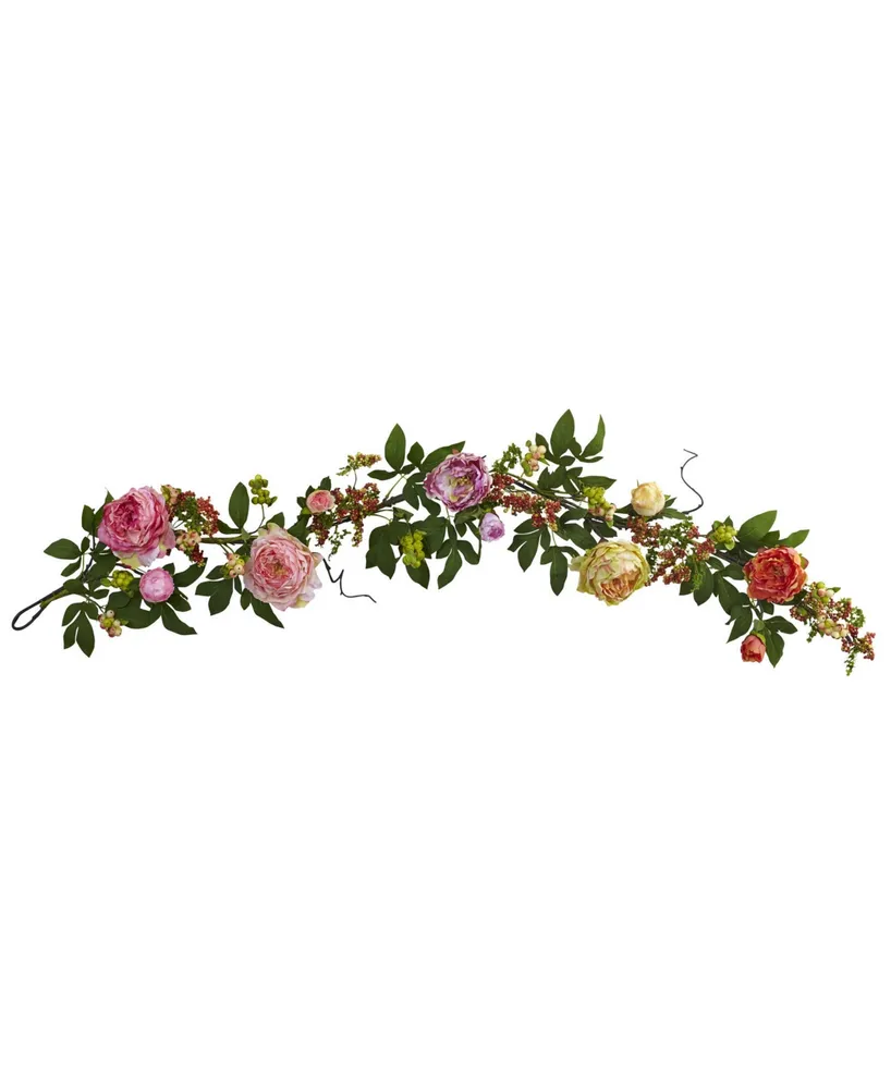 Nearly Natural 60" Mixed Peony and Berry Garland