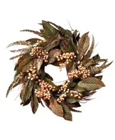 Nearly Natural 24" Feather and Berry Wreath