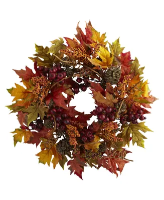 Nearly Natural 24" Maple and Berry Wreath