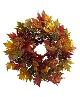 Nearly Natural 24" Maple and Berry Wreath