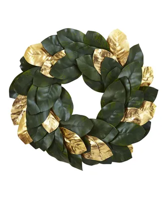 Nearly Natural 22" Golden Leaf Magnolia Wreath