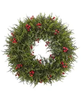 Nearly Natural 20" Cedar Berry Wreath