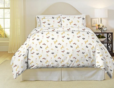 Pointehaven Winter Dogs Print Heavy Weight Cotton Flannel Duvet Cover Set, King/California King