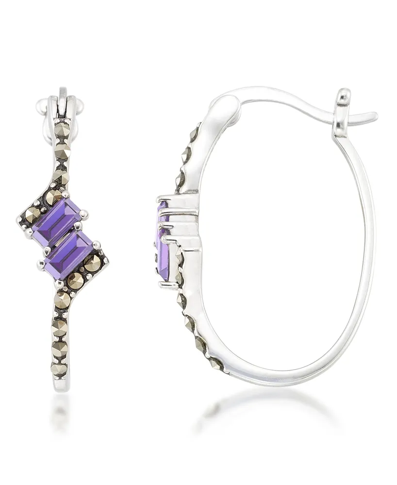 Amethyst (1/3 ct. t.w.) & Marcasite Oval Hoops in Sterling Silver