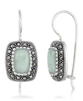 Jade (9 x 6mm) & Marcasite Rectangle Earrings in Sterling Silver