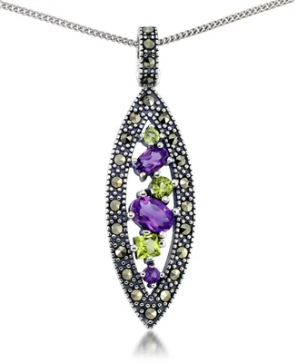 Amethyst (3/4 ct. t.w.) & Peridot Marcasite Pendant on 18" Chain in Sterling Silver