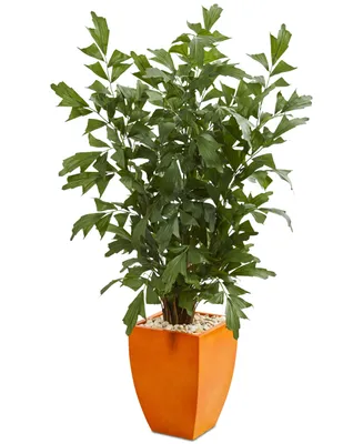 Nearly Natural 5' Fishtail Artificial Palm Tree in Orange Planter