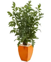 Nearly Natural 5' Fishtail Artificial Palm Tree in Orange Planter