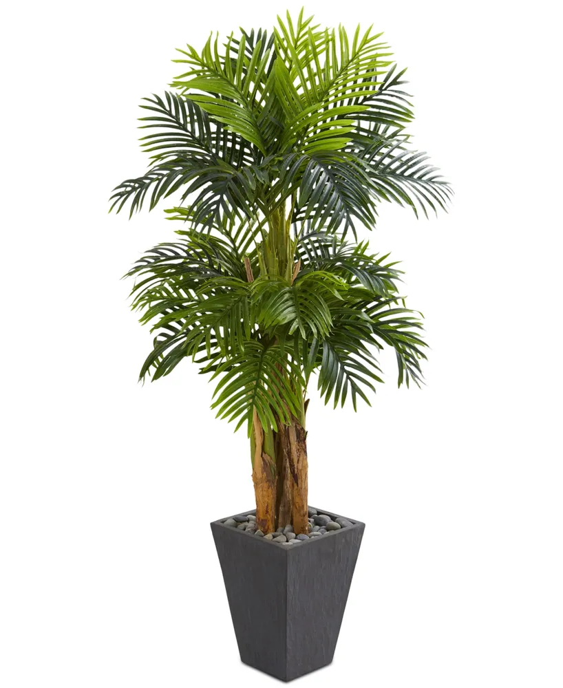 Nearly Natural 5.5' Triple Areca Palm Artificial Tree in Slate-Finish Ceramic Planter