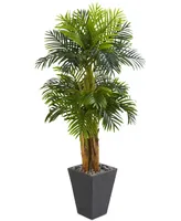 Nearly Natural 5.5' Triple Areca Palm Artificial Tree in Slate-Finish Ceramic Planter