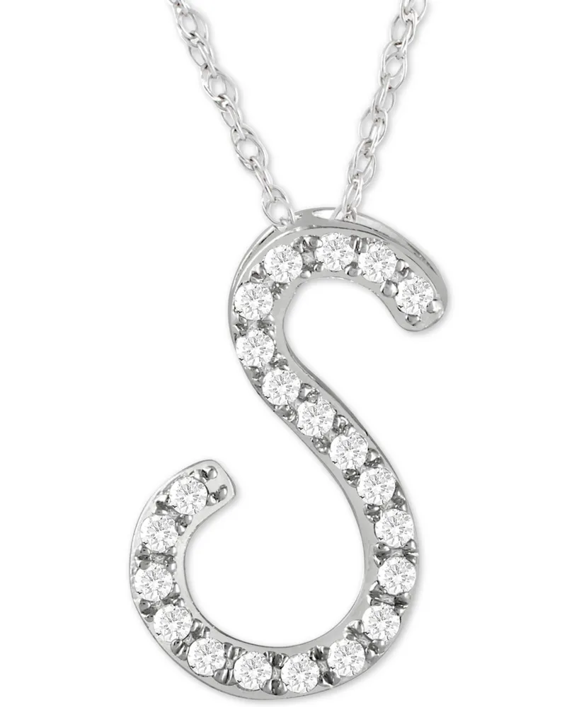 Diamond Initial Pendant Necklace (1/10 ct. t.w.) in Sterling Silver, 16" + 2" Extender