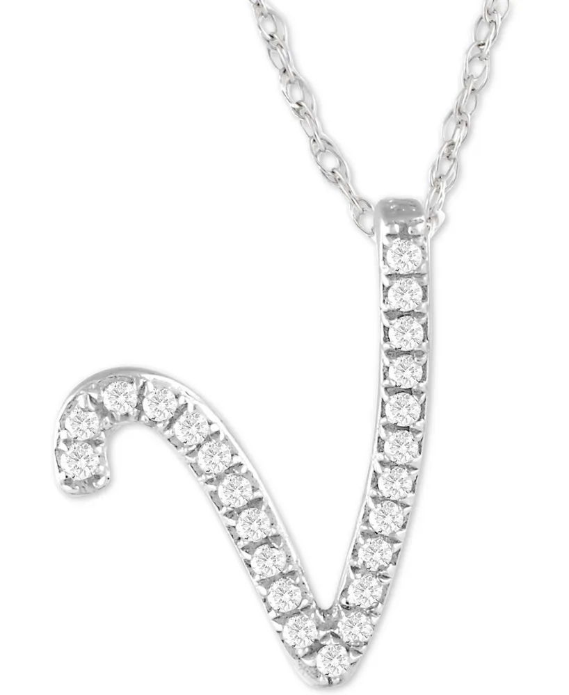 Diamond Initial Pendant Necklace (1/10 ct. t.w.) in Sterling Silver, 16" + 2" Extender