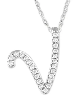 Diamond Initial Pendant Necklace (1/10 ct. t.w.) in Sterling Silver, 16" + 2" Extender