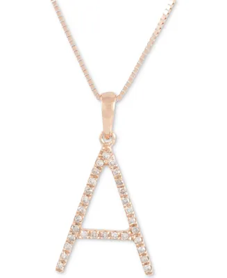 Diamond (1/10 ct. t.w.) Initial Pendant Necklace in 10k Rose Gold, 16" + 2" extender