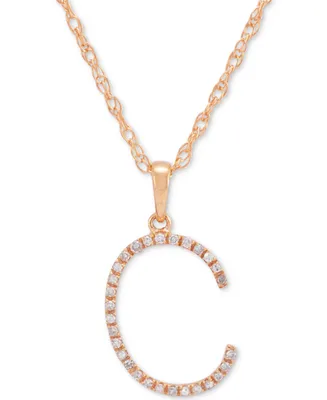 Diamond (1/10 ct. t.w.) Initial Pendant Necklace in 10k Rose Gold, 16" + 2" extender