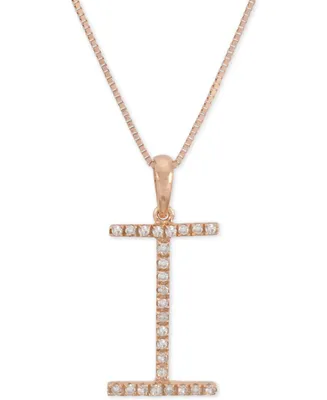 Diamond (1/10 ct. t.w.) Initial Pendant Necklace in 10k Rose Gold, 16" + 2" extender