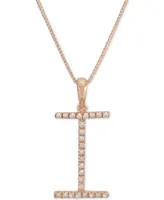 Diamond (1/10 ct. t.w.) Initial Pendant Necklace in 10k Rose Gold, 16" + 2" extender