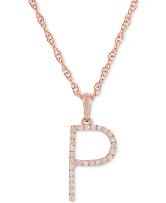 Diamond (1/10 ct. t.w.) Initial Pendant Necklace in 10k Rose Gold, 16" + 2" extender