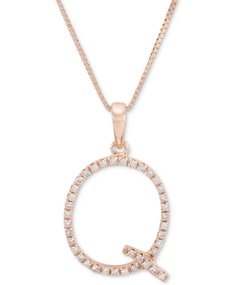 Diamond (1/10 ct. t.w.) Initial Pendant Necklace in 10k Rose Gold, 16" + 2" extender