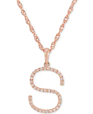 Diamond (1/10 ct. t.w.) Initial Pendant Necklace in 10k Rose Gold, 16" + 2" extender