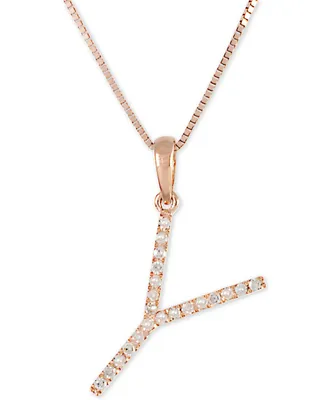 Diamond (1/10 ct. t.w.) Initial Pendant Necklace in 10k Rose Gold, 16" + 2" extender