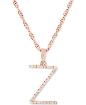 Diamond (1/10 ct. t.w.) Initial Pendant Necklace in 10k Rose Gold, 16" + 2" extender