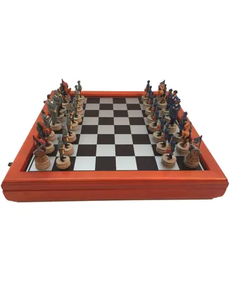3.25" Civil War Generals Painted Resin Men Chess Set with Cherry Stained Chest Board