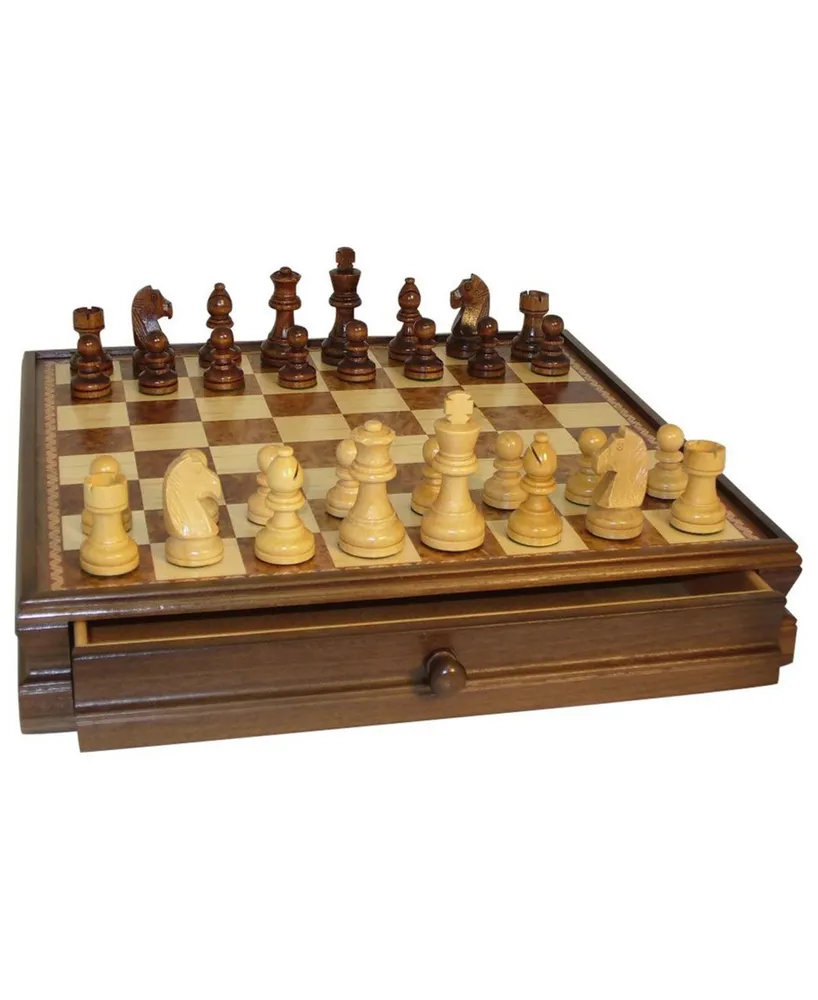 15" Walnut and Maple Drawer Chest Chess Set