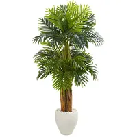 Nearly Natural 5.5' Triple Areca Palm Artificial Tree in White Planter