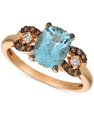 Le Vian Aquamarine (1-9/10 ct. t.w.), Chocolate Diamond (1/8 ct. t.w.) and Diamond Accent Ring in 14k Rose Gold