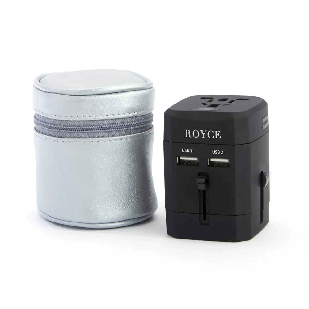 Royce New York Travel Adapter in Leather Carrying Case