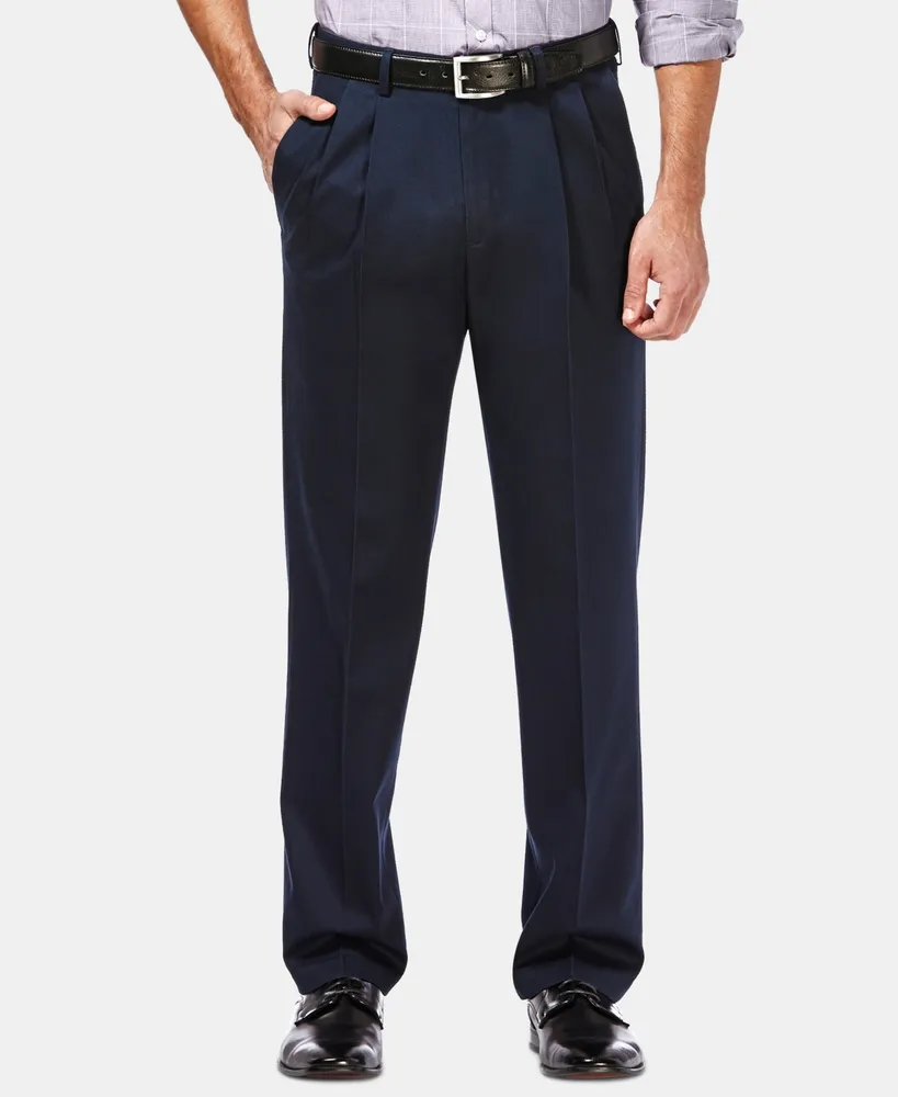 Haggar Men's Premium No Iron Khaki Classic Fit Pleat Hidden Expandable Waist Pants