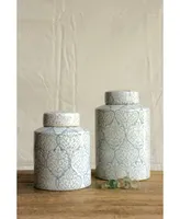 Decorative Tall Ceramic Ginger Jar with Lid, Blue and White