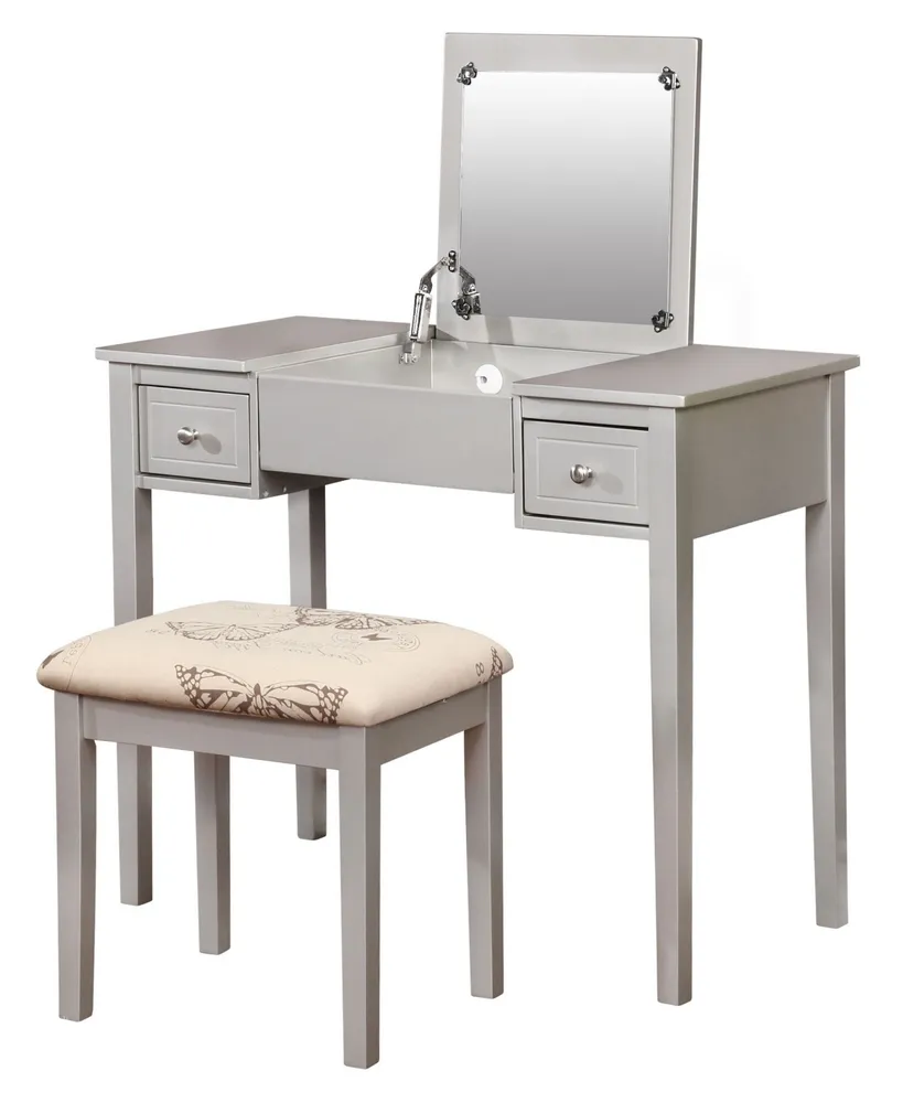 Butterfly Vanity Set with Bench and Mirror, Silver