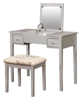 Butterfly Vanity Set with Bench and Mirror, Silver