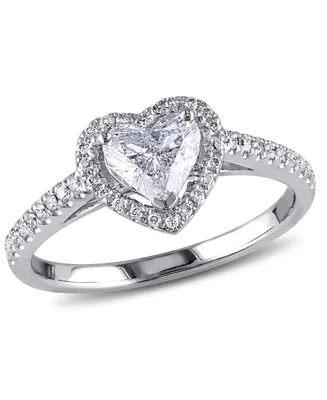 Certified Diamond (7/8 ct. t.w.) Heart-Shape Halo Engagement Ring 14k White Gold