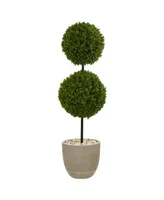 Nearly Natural 4' Boxwood Double Ball Topiary Artificial Tree in Oval Planter Uv Resistant