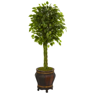 Nearly Natural 4.5' Braided Ficus Artificial Tree in Planter Uv Resistant