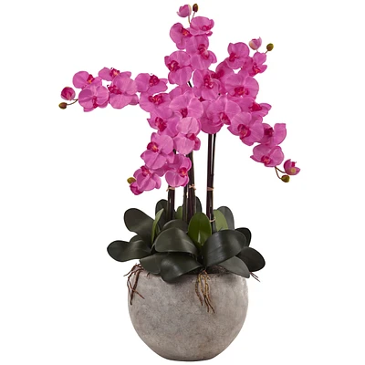 Nearly Natural Phalaenopsis Orchid Silk Arrangement w/ Sand Colored Bowl