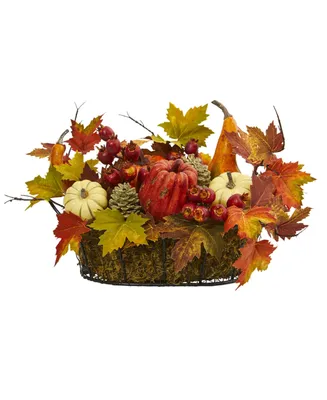 Nearly Natural Large Pumpkin, Gourd, Berry and Maple Leaf Artificial Arrangement