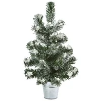 Nearly Natural Snowy 18" H Mini Pine Trees w/ Tin Planters, Set of 2