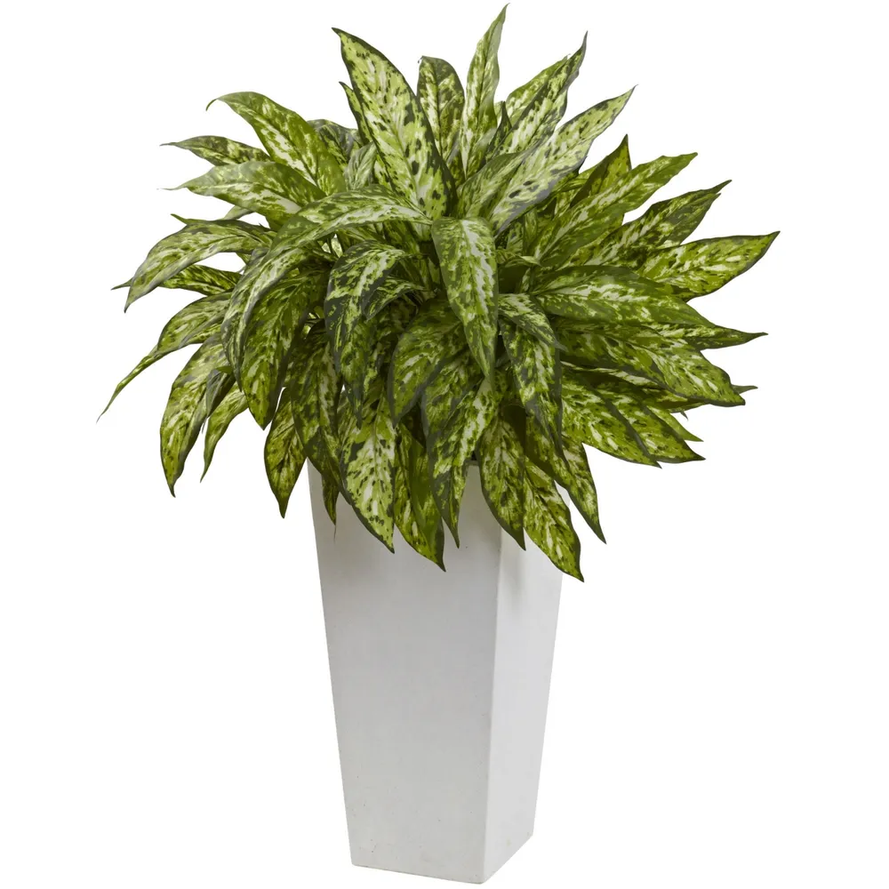 Nearly Natural Aglaonema Artificial Plant w/ White Decorative Planter