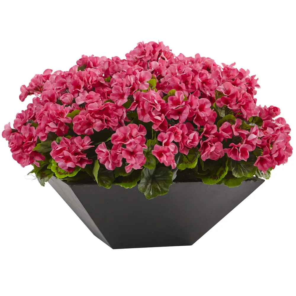 Nearly Natural 15" Geranium w/ Black Planter Uv Resistant