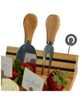 Picnic at Ascot Windsor hardwood Cheese Board Set -Tools, Cheese Markers, Bowl