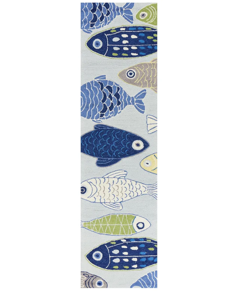 Kas Sonesta Sea of Fish 2010 Light Blue 2' x 7'6" Runner Area Rug